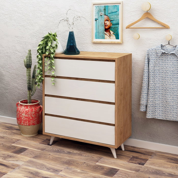 Hanah Home Cómoda Moderna Roble y Blanco con 4 Cajones